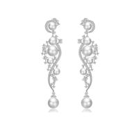 TTPSRY Boucles D'oreilles Cascade Perles Zircon Brillant Bijoux Élégants Longues Pendantes Luxueuses Cristaux Scintillants Accessoires Mariage Soirée