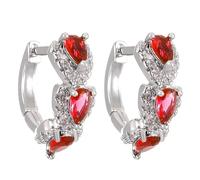 TTPSRY Boucles D'oreilles Créoles Cœur Cristal Rouge Argent Brillant Bijoux Femme Élégant Luxe Strass