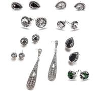 TTPSRY Boucles d'Oreilles Femme Parure Bijoux Vintage Rétro Cristal Goutte Strass Parures Pour Femme Ensemble Bijoux Élégant Cadeau Anniversaire Mariage Fête (A)
