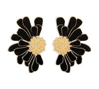 TTPSRY Boucles D'oreilles Fleur Marguerite Émail Noir Centre Doré Bijoux Femme Élégants Accessoires Printemps