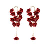 TTPSRY Boucles D'oreilles Fleurs Roses Cascade Pendantes Longues Cristal Strass Bijoux Femme Élégantes
