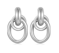 TTPSRY Boucles D'oreilles Ovales Entrelacées Argent 925 Plaqué Or Bijoux Femme Élégants Minimalistes Accessoires