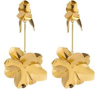 TTPSRY Boucles D'oreilles Pendantes Fleur Métallique Brillante Bijoux Élégants Longues Accessoires Femme Dorées Ornements Luxueux Pétales Sculptés