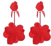 TTPSRY Boucles D'oreilles Pendantes Fleur Métallique Brillante Bijoux Élégants Longues Accessoires Femme Dorées Ornements Luxueux Pétales Sculptés