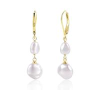 TTPSRY Boucles D'oreilles Perles Baroques Double Goutte Dorées Élégantes Bijoux Femme Naturelles Luxueuses
