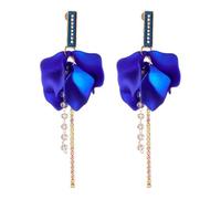 TTPSRY Boucles D'oreilles Pétale Floral Pendantes Longues Chaîne Cristal Strass Bijoux Élégants Accessoires Féminins Romantiques