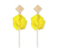 TTPSRY Boucles D'oreilles Pétales Fleur Pendantes Perles Chaînette Texture Dorée Bijoux Élégants Femme Accessoires Romantiques