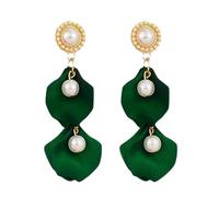 TTPSRY Boucles D'oreilles Pétales Fleur Vintage Perles Pendantes Élégantes Bijoux Femme Style Rétro Accessoires Romantiques