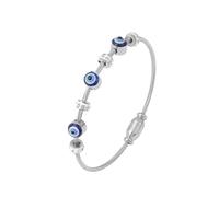 TTPSRY Bracelet Câble Torsadé Amulette Œil Bleu Cristal Charmes Bijoux Femmes Acier Inoxydable Jonc Ajustable Élégant