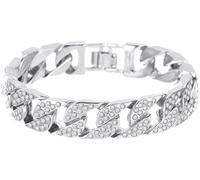 TTPSRY Bracelet Chaîne Cubaine Cristaux Brillants Argenté Luxueux Bijou Élégant Accessoire Femme Poignet Classique Intemporel