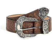 TTPSRY Ceinture Vintage Gravée Boucle Métallique Ornementale Cuir Véritable Motif Floral Artisanal Élégant Accessoire Taille