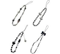 TTPSRY Charm Téléphone Pendentif Cristal Cœur Nœud Papillon Perle Dés Bracelet Lanière Décoration Portable Accessoire