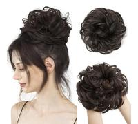 TTPSRY Chignon Postiche Cheveux Grande Elastique Postiches Bouclés Ondulés Chouchou Cheveux Humains Naturel Faux Chignon Elastique pour Femmes Fille（Noir brunâtre）