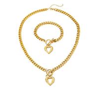 TTPSRY Collier Et Bracelet Femme En Acier Inoxydable Avec Pendentif Cœur Ensemble De Bijoux Élégant Et Durable Accessoires Mode Pour Toutes Occasions Longueur Réglable Cadeau Parfait Pour Elle