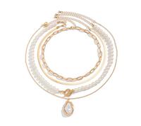 TTPSRY Collier Multicouche Chaîne Maille Serpent Pendentif Perle Baroque Fermoir Ot Bijoux Femme Accessoire Élégant