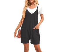 TTPSRY Combi Short Femme Ete Combishort Jumpsuit Col V Bretelles Salopette Décontractée avec Poches Combinaison Courte Fluide Tenue Élégante pour Vacances Plage Soirée