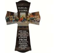 TTPSRY Croix Murale Décorative Cène Biblique Inscription Verset Jean 6:35 Décoration Religieuse Bois Rustique Art Chrétien Tableau Classique Ornement Spirituel