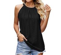 TTPSRY Débardeur Femme Tank Top Col Halter Tops sans Manche Broderie Anglaise Haut Chic Et Elegant Vetement Ete Caraco Plissé Tshirt Casual Coton Respirant