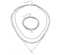 TTPSRY Ensemble Bijoux Collier Multicouche Chaîne Maille Perle Bracelet Acier Inoxydable Parure Femme