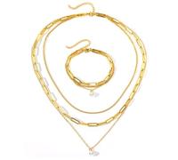 TTPSRY Ensemble Bijoux Collier Multicouche Chaîne Maille Perle Bracelet Acier Inoxydable Parure Femme