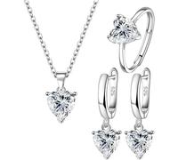 TTPSRY Ensemble Bijoux Cœur Cristal Brillant Collier Boucles D'oreilles Bague Argent Élégant Parure Femme Romantique