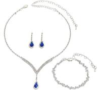 TTPSRY Ensemble Bijoux Goutte Cristal Bleu Collier Boucles D'oreilles Bracelet Strass Brillant Parure Mariage Soirée Élégante