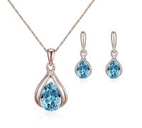 TTPSRY Ensemble Bijoux Goutte Cristal Collier Boucles Oreilles Parure Élégante Accessoires Femme