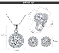 TTPSRY Ensemble Bijoux Halo Rond Cristal Brillant Parure Collier Boucles D'oreilles Bague Élégant Accessoires Femme