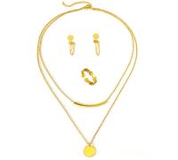 TTPSRY Ensemble Bijoux Médaillon Collier Superposé Barre Tube Boucles D'oreilles Anneau Acier Inoxydable Parure Femme
