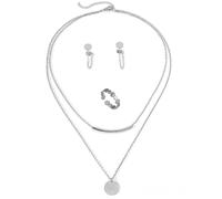 TTPSRY Ensemble Bijoux Médaillon Collier Superposé Barre Tube Boucles D'oreilles Anneau Acier Inoxydable Parure Femme