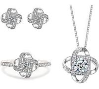 TTPSRY Ensemble Bijoux Nœud Celtique Zircon Cubique Collier Boucles D'oreilles Bague Parure Argent Brillant Élégant Femme Bijouterie