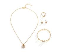 TTPSRY Ensemble Bijoux Papillon Cristal Collier Bracelet Bague Boucles D'oreilles Strass Brillant Accessoires Femme Élégant