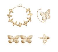 TTPSRY Ensemble Bijoux Papillon Sculptés Collier Bracelet Bague Boucles D'oreilles Accessoires Métalliques Luxueux Parure Élégante