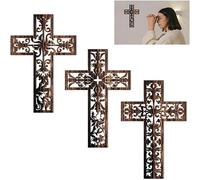 TTPSRY Ensemble De 3 Croix Murales Décoratives En Bois Sculpté Accessoire Décoratif Pour La Maison Croix Murale Ornementale Décoration Intérieure Croix En Bois Sculpté Pour Mur(Brown B)