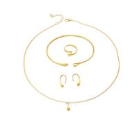 TTPSRY Ensemble de Bijoux pour Femmes Parure Goutte d'Eau avec des Lignes Très Fines Boucles d'Oreilles Collier Bracelet en Forme Anneaux Pendentif Hypoallergénique