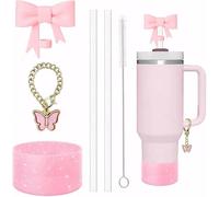 TTPSRY Ensemble Pailles Réutilisables Nœud Papillon Décoration Mug Isotherme Accessoires Paille Silicone Brosse Nettoyage Porteclés Papillon