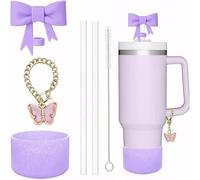 TTPSRY Ensemble Pailles Réutilisables Nœud Papillon Décoration Mug Isotherme Accessoires Paille Silicone Brosse Nettoyage Porteclés Papillon
