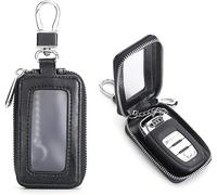 TTPSRY Étui Porteclés Automobile Rectangulaire Cuir Mousqueton Fenêtre Transparente Fermeture Éclair Protection Télécommande