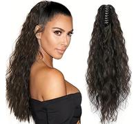 TTPSRY Extension Capillaire Queue Cheval Ondulée Longue Pince Griffe Postiche Cheveux Synthétiques Naturel Aspect Réaliste 50cm