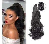 TTPSRY Extension de Queue de Cheval Clip Claw en Extensions de Queue Longue Bouclée Ondulée Cheveux Postiches pour Femmes Utilisation Quotidienne(Noir)
