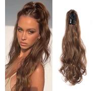 TTPSRY Extension de Queue de Cheval Clip Claw en Extensions de Queue Longue Bouclée Ondulée Cheveux Postiches pour Femmes Utilisation Quotidienne(Châtain Clair)