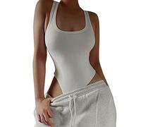 TTPSRY Femme Body Sexy sans Manches Bodysuit Top Justaucorps Combinaison Clubwear Party Bodycon Jumpsuit (Blanc/L)