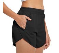TTPSRY Femme Short de Sport Pantalon Court Respirant Short Taille Haute Plage Bas de Survêtement avec Bandes pour Yoga Sport Jogging Fitness Running(Noir,L)