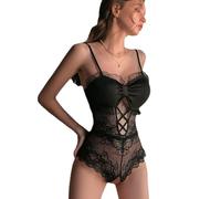 TTPSRY Lingerie et Vêtements Sexy Femme Ensemble de Lingerie Chic et Élégant Dentelle Florale Ourlet Ouvert Cadeau de la Saint Valentin pour la Nuit de Noces(Noir)