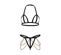 TTPSRY Lingerie Sexy Femme Coquine Hot Ensemble Triangle Tenue Érotique Chaîne Dorée Combinaison Deux Pièces sous Vêtements Dentelle Élastique Bretelles Ajustables Design Unique