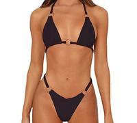 TTPSRY Maillots de Bain 2 Pièces pour Femme Bikini Triangle Col en V Bikini Rembourré Classique (Noir/S)