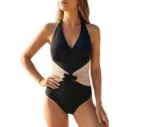 TTPSRY Maillots Une Pièce Femme Halter Vprofond Sculptant Et Gainant Maillot de Bain Cupshe Push up Swimsuit Plage Beachwear Élégant Contraste Nœud Amincissant Robe de Bain