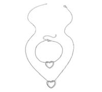 TTPSRY Parure Bijoux Cœur Collier Bracelet Ensemble Acier Inoxydable Chaîne Fine Pendentif Romantique Ajustable Femme