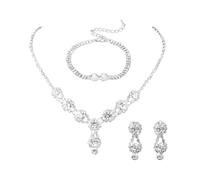 TTPSRY Parure Bijoux Femme Cristal Brillant Collier Boucles D'oreilles Bracelet Ensemble Argent Élégant Accessoires Mariage