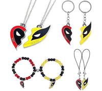 TTPSRY Parure Bijoux Femme Deadpool Best Friends Collier Bracelet Porte-clés Parures Pour Femme Ensemble Bijoux Amitié Cadeau Anniversaire Accessoires Mode